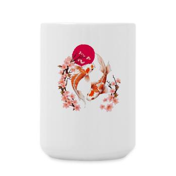 Koi and cherry blossoms in the red moon - Large Mug 440 ml - white - Front