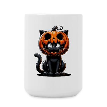 Cute Black Cat Halloween Design Pumpkin Costume - Large Mug 440 ml - white - Front