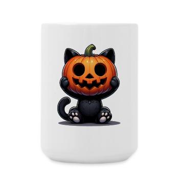 Süße Schwarze Katze Kürbis Halloween Design Kostüm - Große Tasse 440 ml - Weiß - Vorne