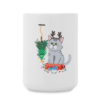 Katze und Weihnachtsbaum Anti Weihnachten - Große Tasse 440 ml - Weiß - Vorne