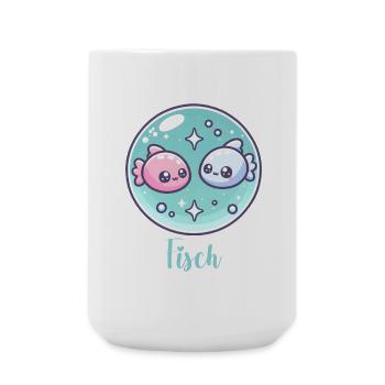 Fische Design für Sternzeichen Fans – Kawaii Motiv - Große Tasse 440 ml - Weiß - Vorne