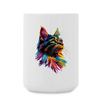 Maine Coon Katze Bunt Regenbogen Maine-Coon Katzen - Große Tasse 440 ml - Weiß - Vorne