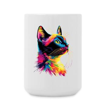 Katze Bunt Regenbogen Farben Popart Cat Mom Katzen - Große Tasse 440 ml - Weiß - Vorne
