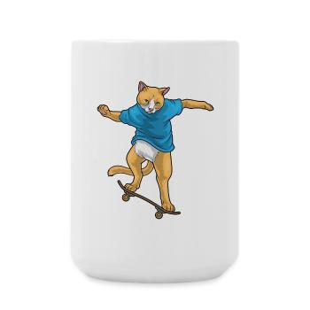 Katze Skater Skateboard - Große Tasse 440 ml - Weiß - Vorne