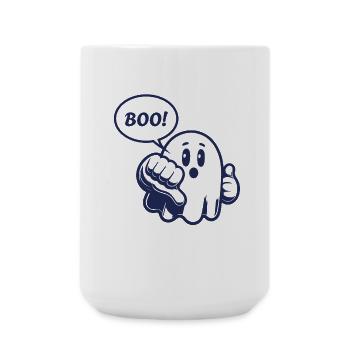Geist, BOO, Boo, Daumen runter, witzg, lustig - Große Tasse 440 ml - Weiß - Vorne