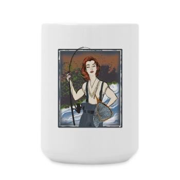 Strong woman fishing - Large Mug 440 ml - white - Front