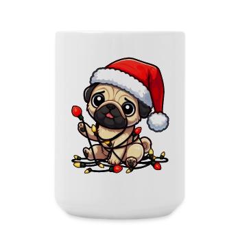 Süßer Weihnachtsmops Cartoon mit Lichterkette - Große Tasse 440 ml - Weiß - Vorne