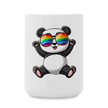 Panda Cartoon mit einer Pride Rainbow Brille. - Große Tasse 440 ml - Weiß - Vorne