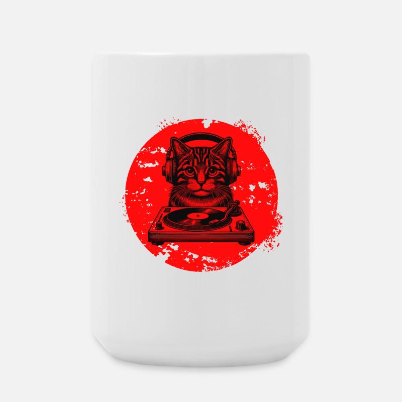 DJ Katze - Große Tasse 440 ml - Weiß