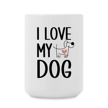 J’aime mon chien - Chien mignon avec contour de silhouette de coeur - Grande tasse 440 ml - blanc - Devant