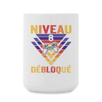 Level 8 Unlocked Gift 8 Year Old Gamer Geek Funny - Large Mug 440 ml - white - Front