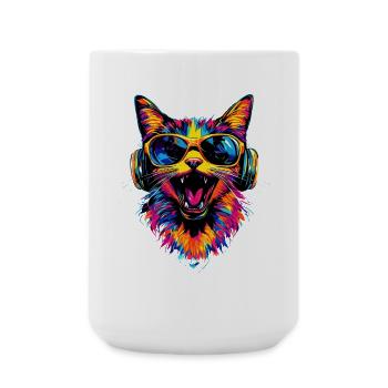 Katze Sonnenbrille Kopfhörer Musik Bunt DJ Katzen - Große Tasse 440 ml - Weiß - Vorne