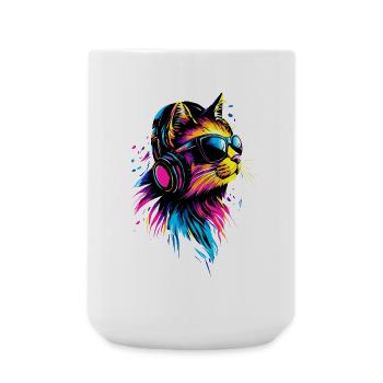 Katze Sonnenbrille Kopfhörer Musik Bunt DJ Katzen - Große Tasse 440 ml - Weiß - Vorne