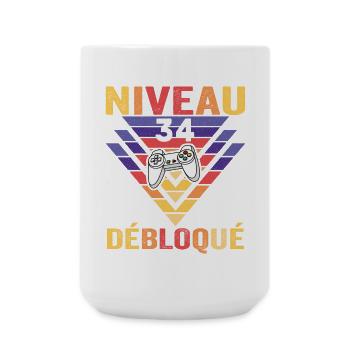 Level 34 Freigeschaltetes Geschenk 34 Jahre alter Gamer Geek Lustig - Große Tasse 440 ml - Weiß - Vorne