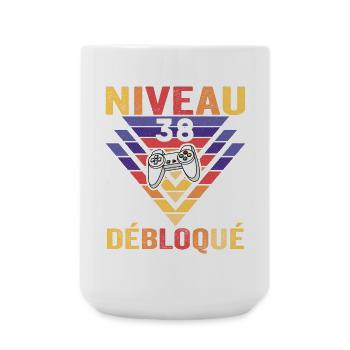 Level 38 Freigeschaltetes Geschenk 38 Jahre alter Gamer Geek Lustig - Große Tasse 440 ml - Weiß - Vorne