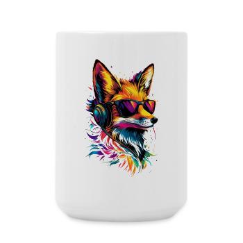 Fuchs DJ Kopfhörer Bunt Regenbogen Musik Füchse - Große Tasse 440 ml - Weiß - Vorne