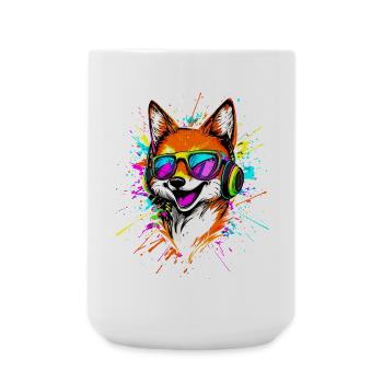 Fuchs DJ Kopfhörer Bunt Regenbogen Musik Füchse - Große Tasse 440 ml - Weiß - Vorne