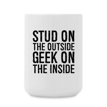 Ohrstecker außen, Geek auf der Innenseite - Große Tasse 440 ml - Weiß - Vorne