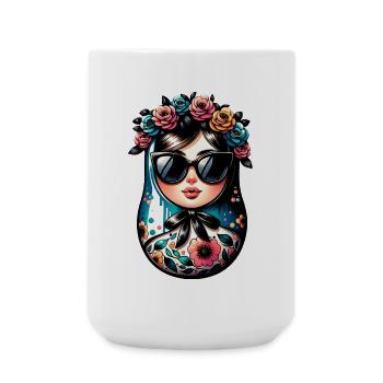 Russian Girl Matryoshka Moscow with Sunglasses - Large Mug 440 ml - white - Front