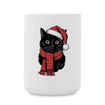 Schwarze Katze Weihnachtsmütze Bombay Cat - Große Tasse 440 ml - Weiß - Vorne