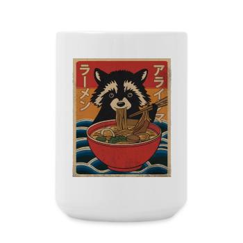 Kawaii Raccoon Ramen Funny Japanese Anime - Large Mug 440 ml - white - Front