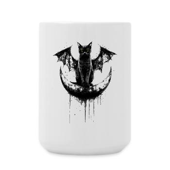 Gothique Noir Chat Chauve-souris Ailes Croissant de Lune Sombre - Grande tasse 440 ml - blanc - Devant