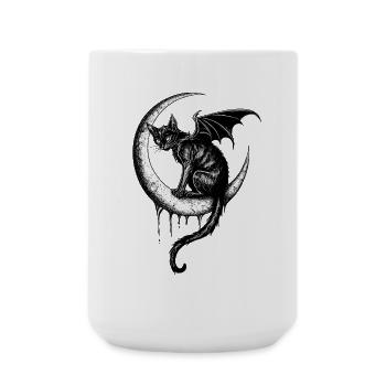 Gothique Noir Chat Chauve-souris Ailes Croissant de Lune Sombre - Grande tasse 440 ml - blanc - Devant
