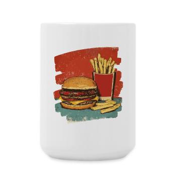 Burger und Fritten Retro - Große Tasse 440 ml - Weiß - Vorne