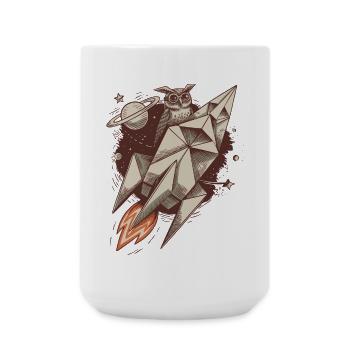 Weise Eule auf einer Rakete - Cosmic Adventure - Große Tasse 440 ml - Weiß - Vorne
