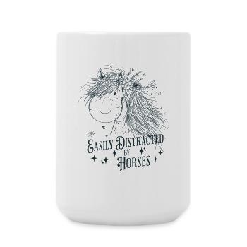 Easily Distracted By Horses Sayings Horse Rider - Large Mug 440 ml - white - Front