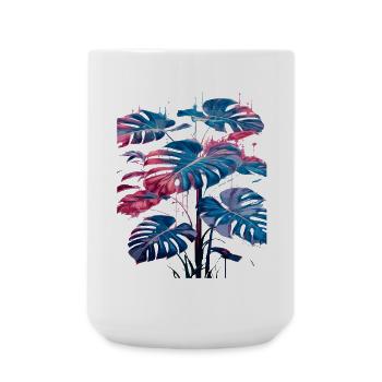 Retro Monstera Plant Neon Synthwave - Large Mug 440 ml - white - Front