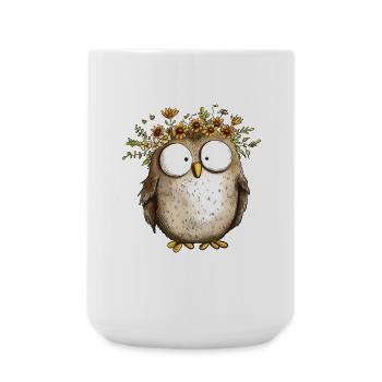 Owl with Wildflowers Floral Wreath Cartoon - Large Mug 440 ml - white - Front
