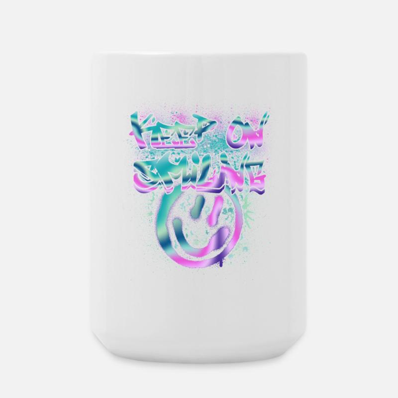 Smileys et texte phosphorescents - Grande tasse 440 ml - blanc