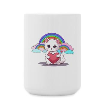 Katze Katzen Herz Herzen Regenbogen Kinder Kind - Große Tasse 440 ml - Weiß - Vorne