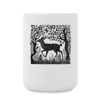 Forêt de cerfs Nature cerf gravure sur bois nature sauvage cadeau - Grande tasse 440 ml - blanc - Devant