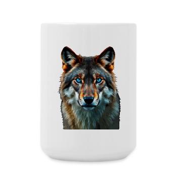 The Sapphire Gaze: Intense Portrait of a Wolf - Large Mug 440 ml - white - Front