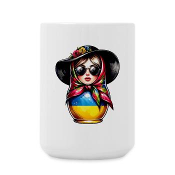 Ukraine Matroschka mit Sonnenbrille für Ukrainer - Große Tasse 440 ml - Weiß - Vorne