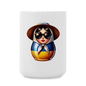 Ukraine Matroschka mit Sonnenbrille für Ukrainer - Große Tasse 440 ml - Weiß - Vorne