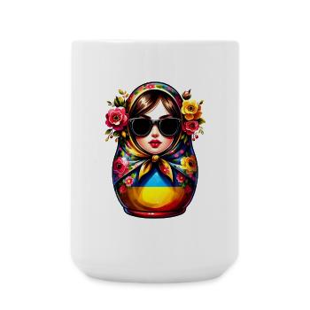 Ukraine Matroschka mit Sonnenbrille für Ukrainer - Große Tasse 440 ml - Weiß - Vorne