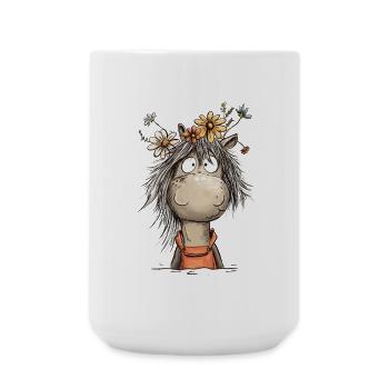 cheval avec des fleurs sauvages dessin animé cavalier - Grande tasse 440 ml - blanc - Devant