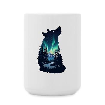 Wolfsnacht Nordlicht Silhouette - Große Tasse 440 ml - Weiß - Vorne
