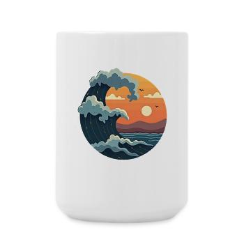 Waves in the sunset illustration - Large Mug 440 ml - white - Front