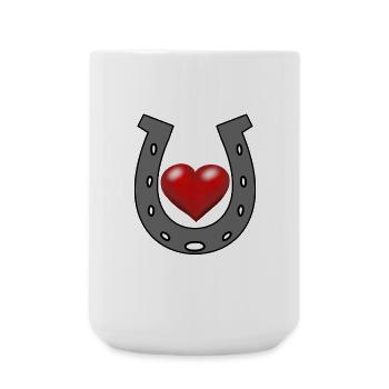 Hufeisen Reiterin Reiter Herz Herzen Glücksbringer - Große Tasse 440 ml - Weiß - Vorne