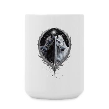Zwei Pferde, Freunde fürs Leben, Geschenk - Große Tasse 440 ml - Weiß - Vorne