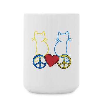 Katzen Peace Herz Frieden Ukraine Retro - Große Tasse 440 ml - Weiß - Vorne