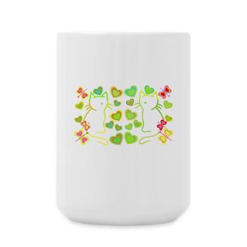 Retro Katzen Katze Kätzchen Vintage Herzen Kind - Große Tasse 440 ml - Weiß - Vorne