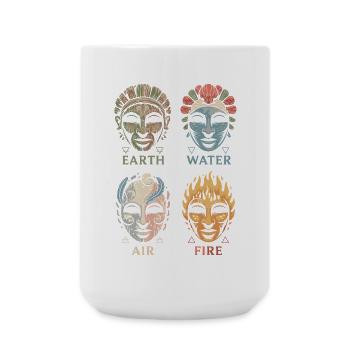 Vier Elementarmasken | Alchemistische Symbole Kunst - Große Tasse 440 ml - Weiß - Vorne