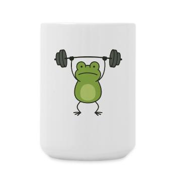 Funny frog with dumbbell fitness bodybuilding - Large Mug 440 ml - white - Front