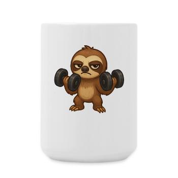 Grumpy sloth with dumbbell fitness biceps - Large Mug 440 ml - white - Front