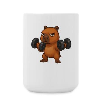 Grumpy capybara with dumbbell fitness biceps - Large Mug 440 ml - white - Front